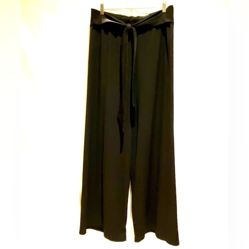 GB Fashion Black Tie-Front Wide-Leg Pants, size L